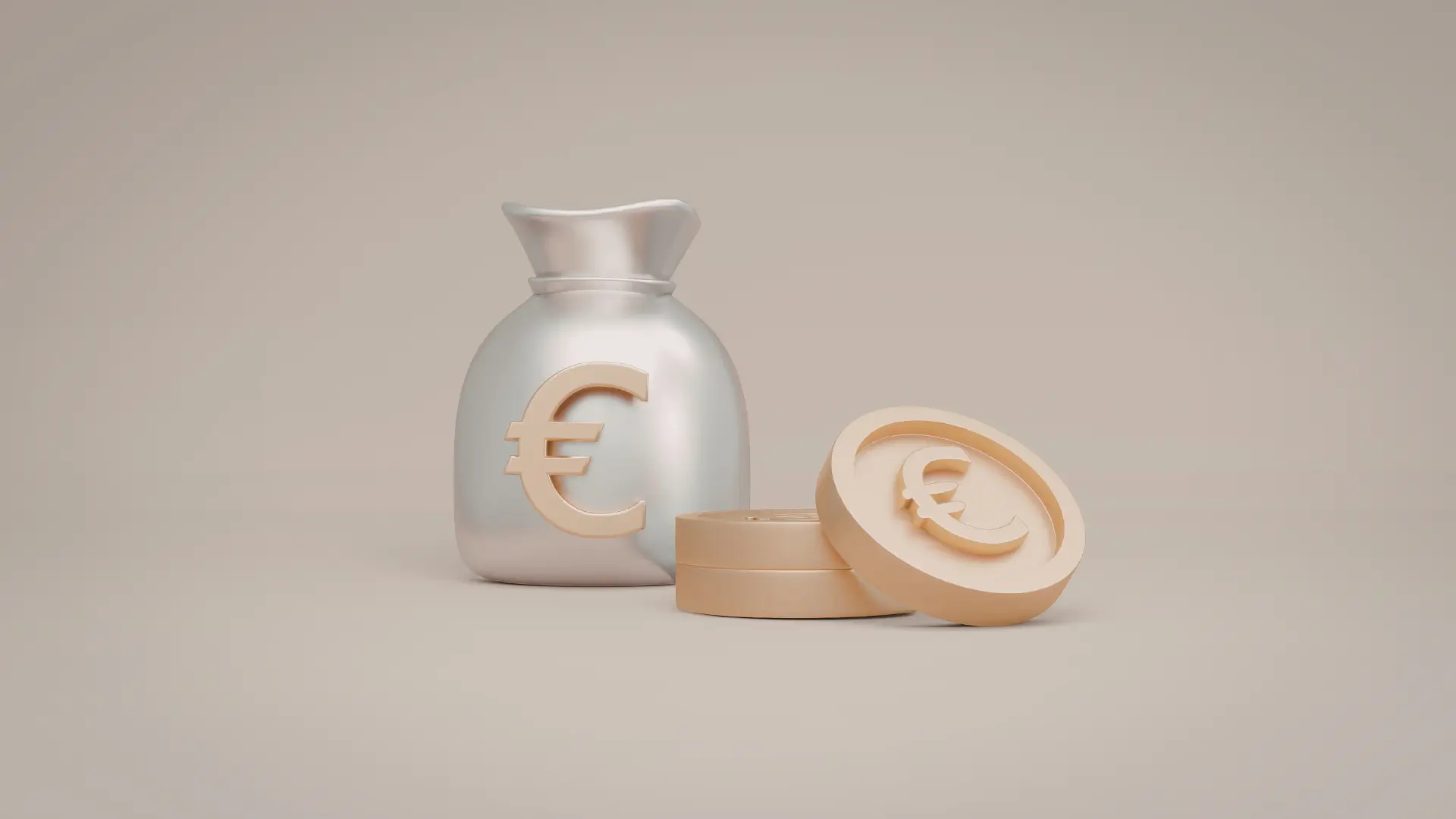 Piggy bank with a euro symbol on it and three euro coins beside it