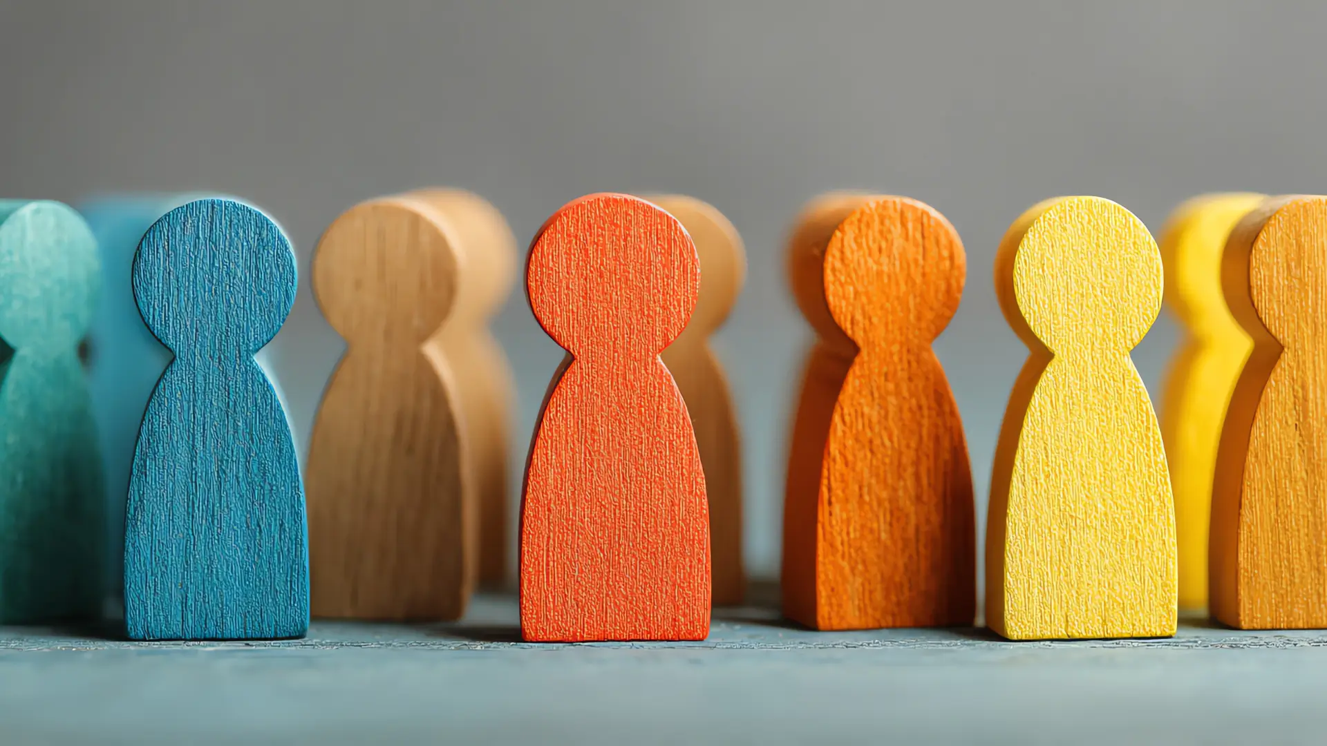 Plusieurs figurines en bois de couleurs différentes représentant des personnes différentes, évoquant la diversité des profils d'acheteurs et des manières de vendre en ligne